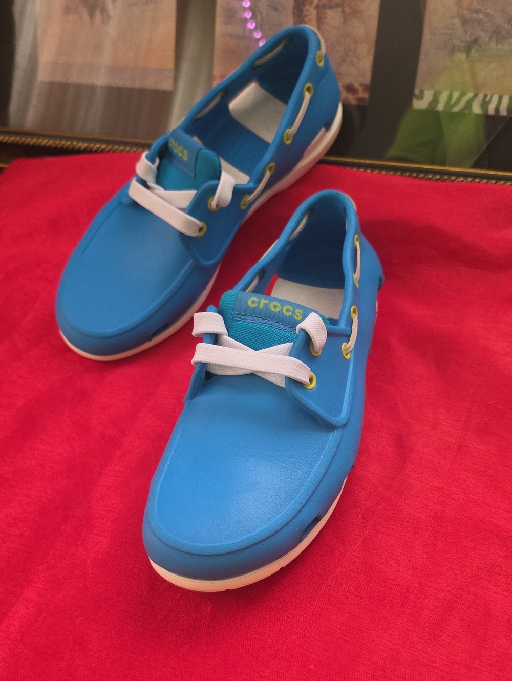CROCS Kids Blue and White Slip-On Boat Sneakers - Picture 2 of 4